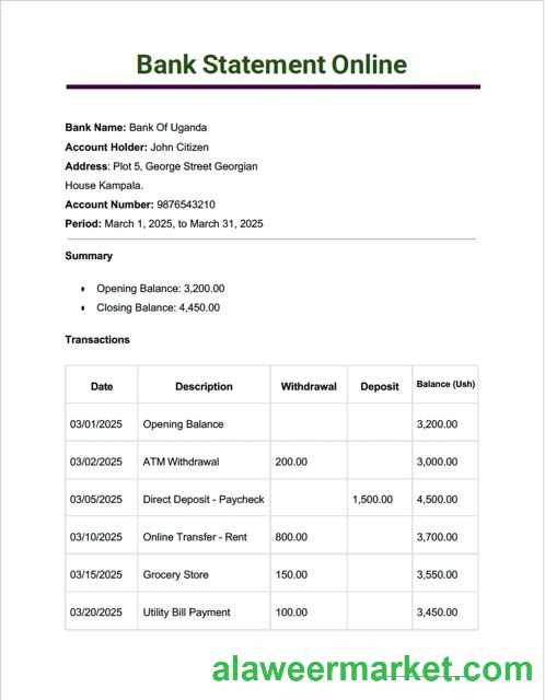 Uganda Bank of Uganda bank statement online Word and PDF template
